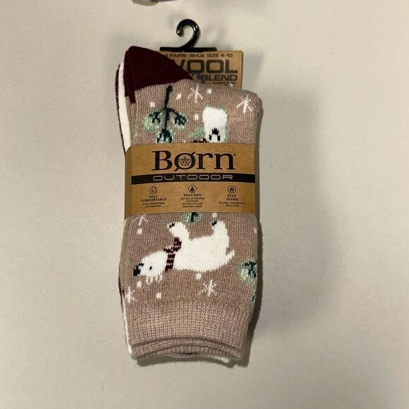 BORN Outdoor White Tan Burgundy White US W 4-10 Super Soft Wool Blend Socks 4pk - Picture 1 of 8